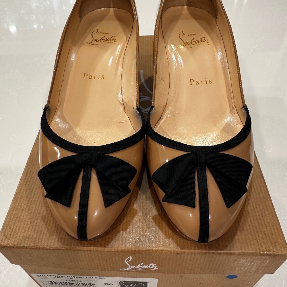 Christian Louboutin Tan and Black Kitten Heels size 38